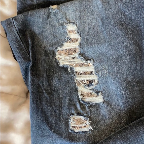 WHBM torn blue jeans with sequins. - Picture 3 of 7